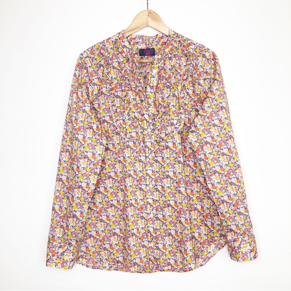 J Crew Liberty floral multicolored, ruffled, button-down shirt